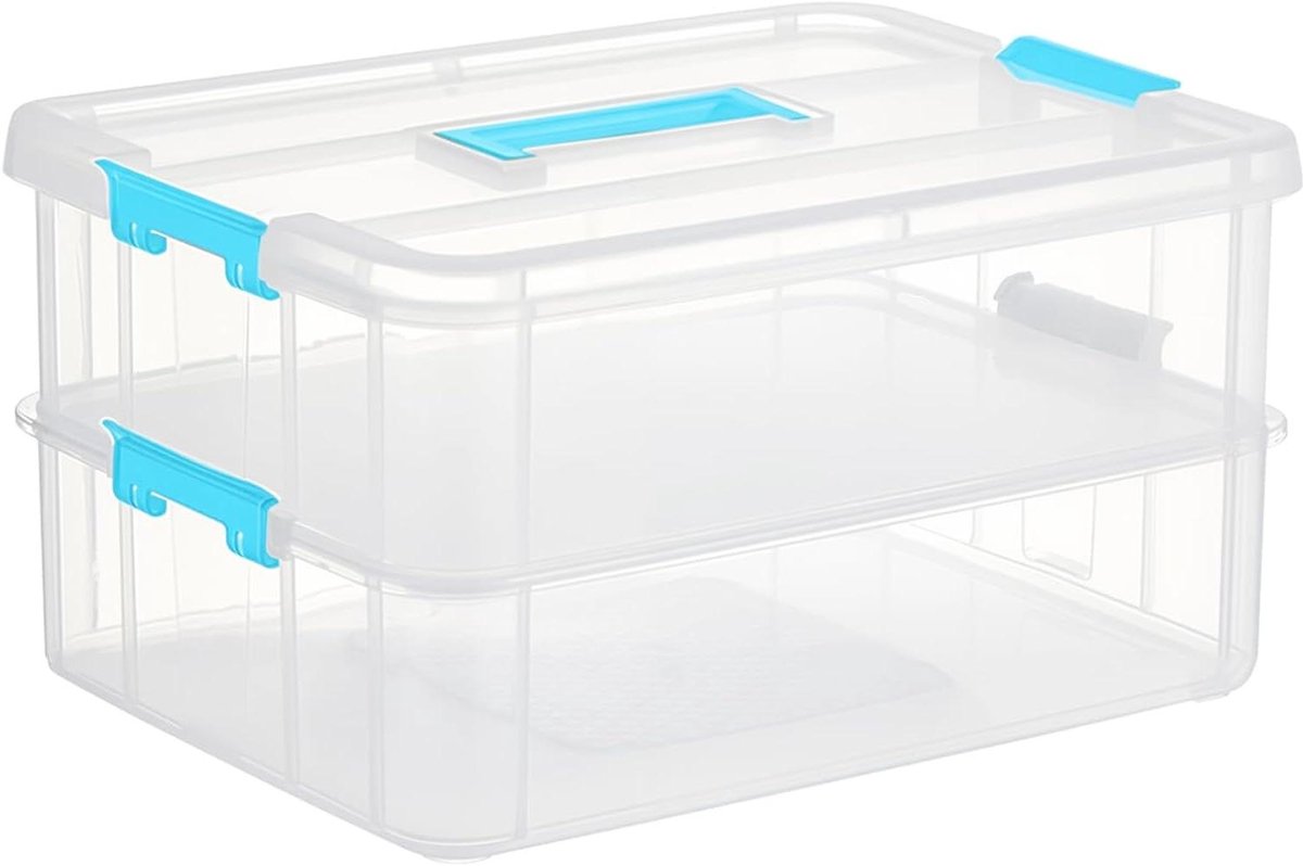 Allecto Plus - 2 lagen plastic opslagcontainers voor naaien en bouwstenen - Blauw