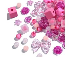 Allecto Plus - Acryl kralen set van 200 stuks in warm roze voor armbanden maken en sieraden DIY craft - diverse vormen zoals ronde, bloem en ster - sleutelhangers accessoires toevoegen - hobby benodigdheden voor ambachtelijke projecten.