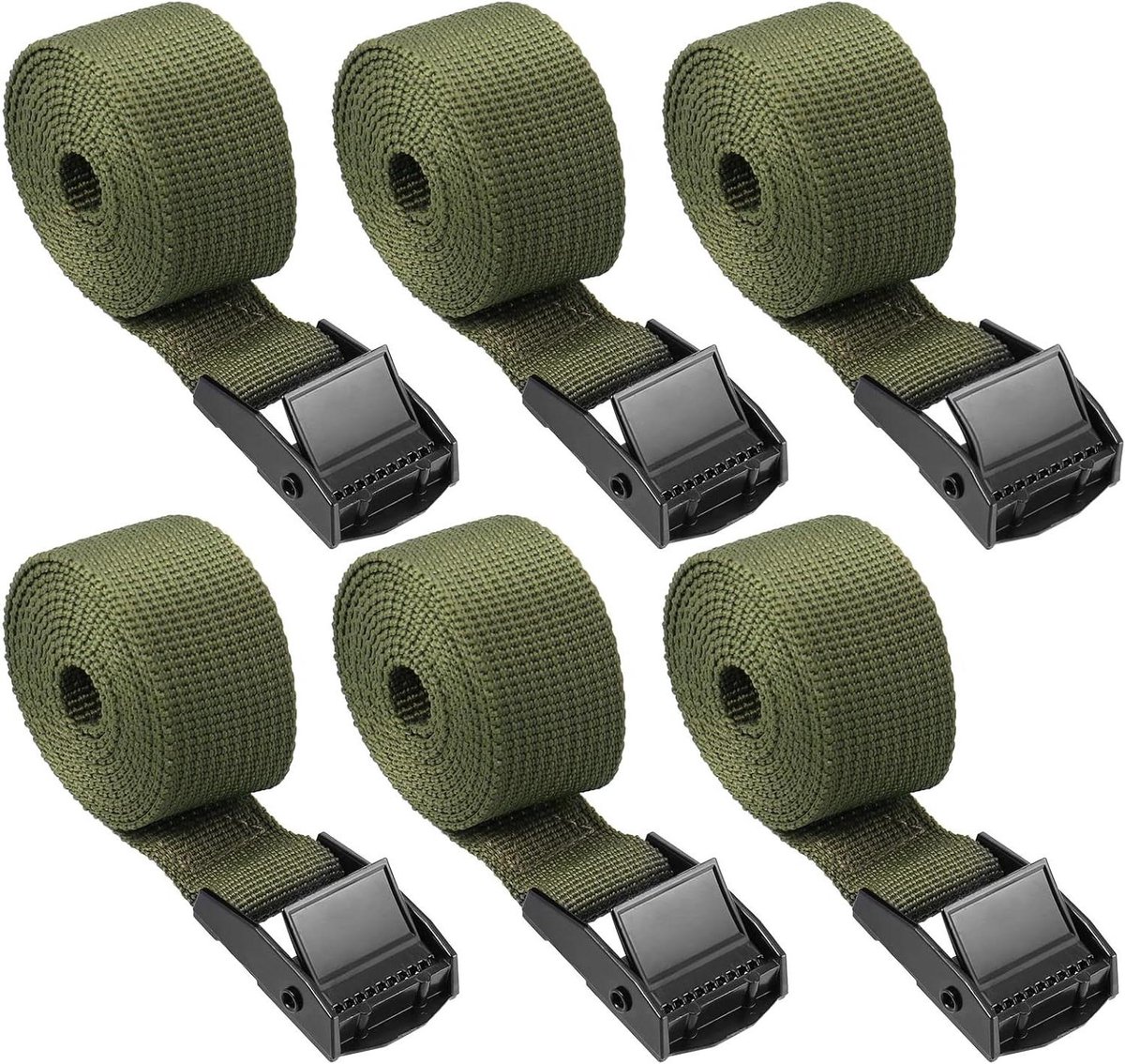 Allecto Plus - Spanbanden 6 Stuks Palriemen voor Motorfietsen en Fietsen - Stevige Sjorbanden met Nokgesp - Roestvrije Bevestigingsbanden voor Bagage - Groen 100 x 25 cm