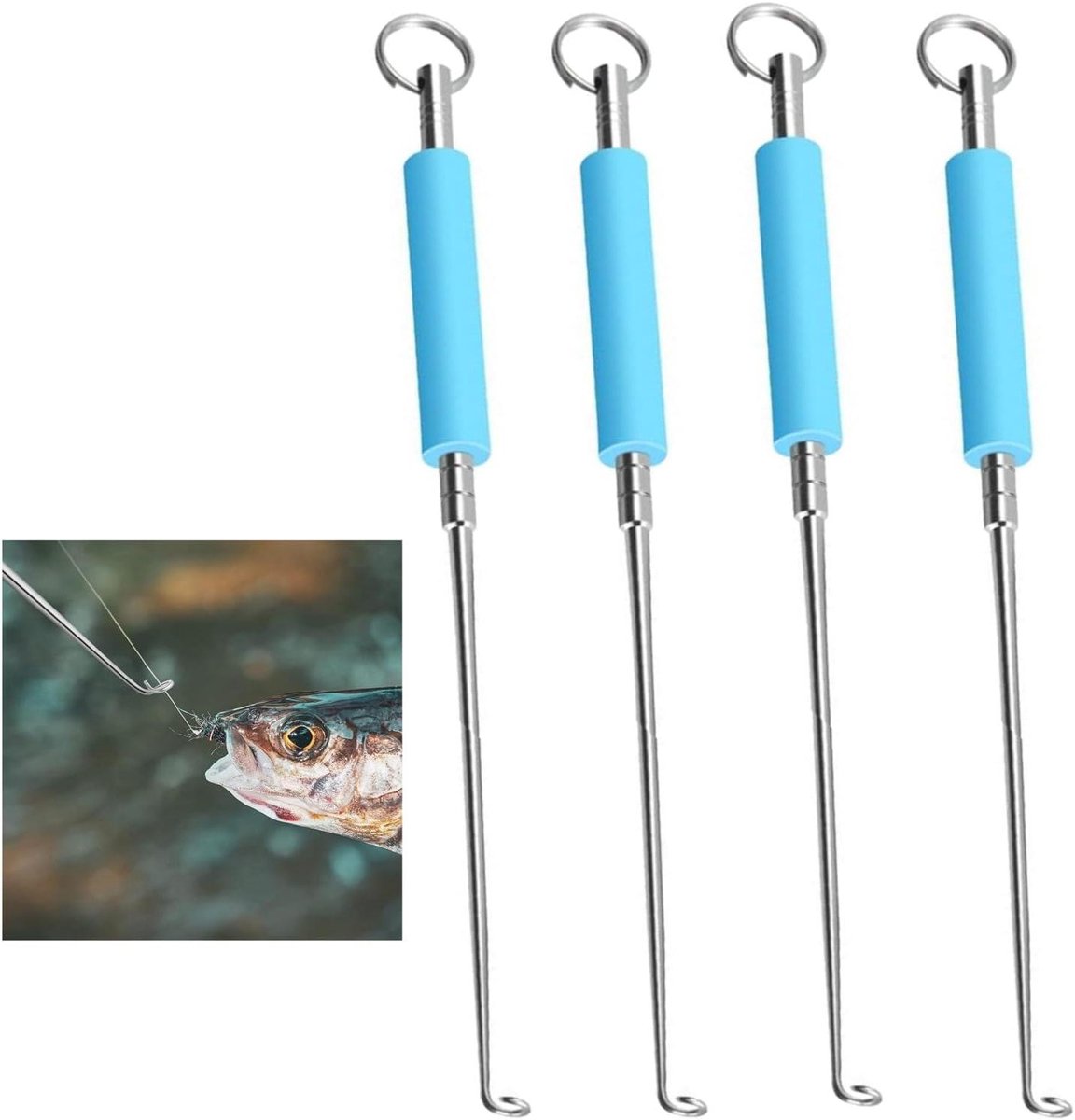 Allecto Plus - Visaas voor vissen - 4 stuks roestvrijstalen vishaken - Onthaakgereedschap voor snel en veilig verwijderen van haken - Visaccessoires - Haken ontkoppelaar-extractor