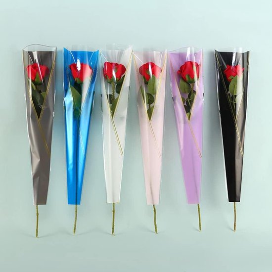 100 Counts Single Floral verpakking zak, enkele roos mouw, enkele roos en anjers bloem inpakpapier, bloem boeket voor Moederdag Valentijnsdag bruiloft verjaardagscadeau, roze, 45 x 12,7 x 3,8 cm