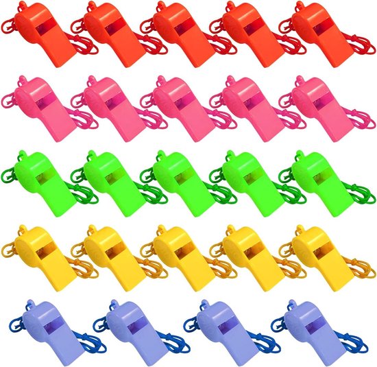 24 stuks plastic fluitjes voor kinderen, plastic kleuren, met