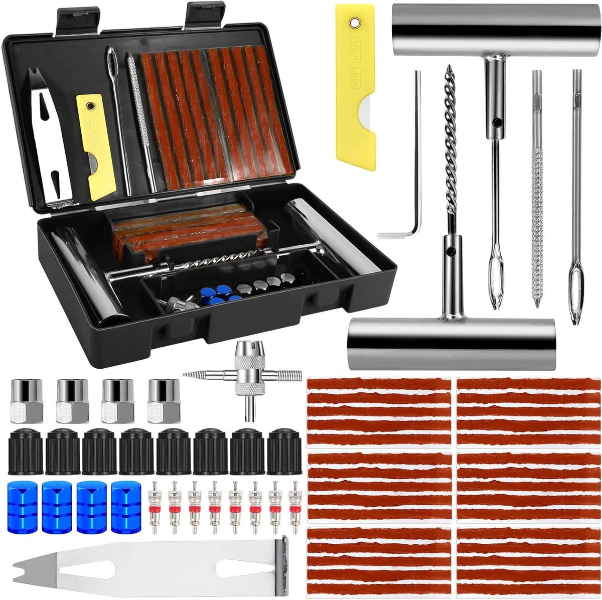 Allecto Plus - Bandenreparatieset 64-delig voor Auto's en Elektrische Voertuigen. Herstelset voor Banden Zwarte Kleur
