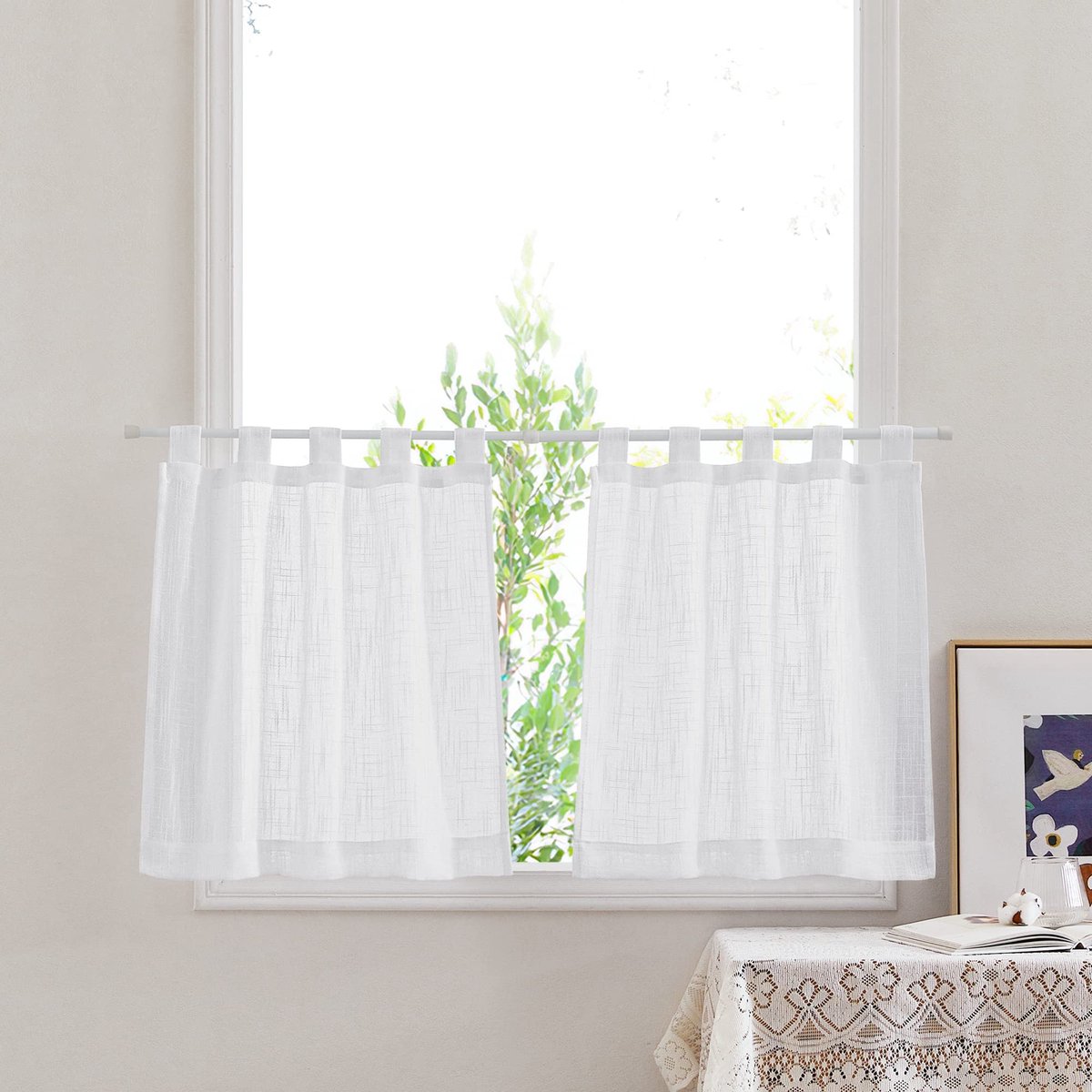 Ibenzoa Vitrage Gordijnen Set van 2 - Halftransparante Lussen voor Badkamer en Raamdecoratie wit