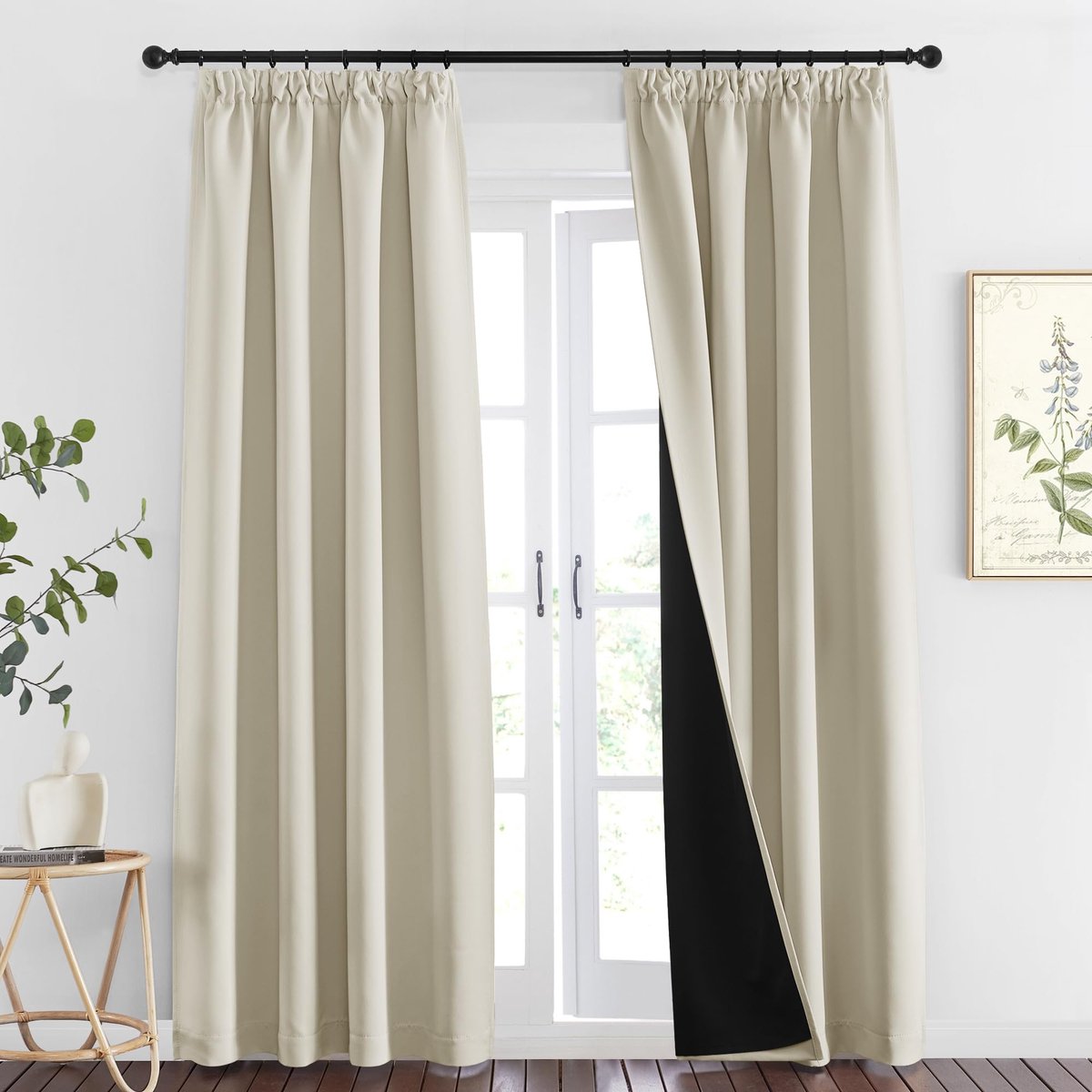 Ibenzoa Slaapkamergordijnen Set met Plooiband voor Optimale Verduistering en Isolatie, 220 x 140 cm lichtbeige