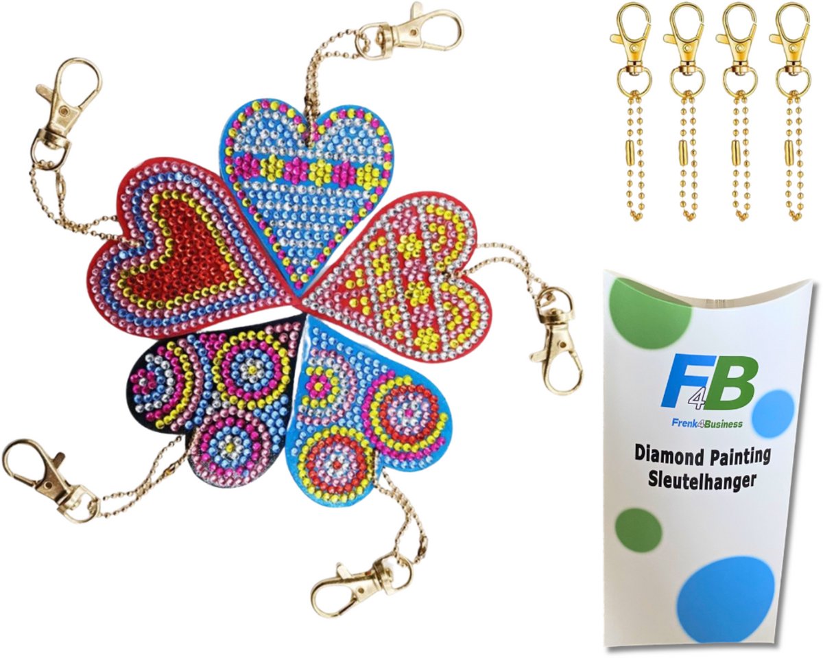 F4B Diamond Painting Sleutelhangers Hartjes - 5 Stuks - Dubbelzijdig
