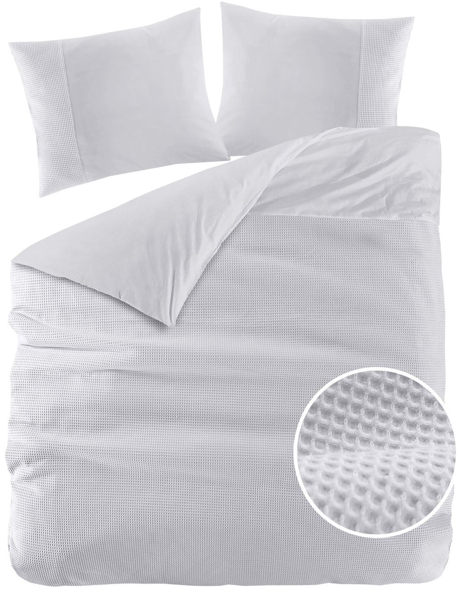 Papillon Dekbedovertrek Mendoza Wafel Grijs Lits-jumeaux 240x200/220 cm - Hoogwaardige Percale Katoen Super Zacht
