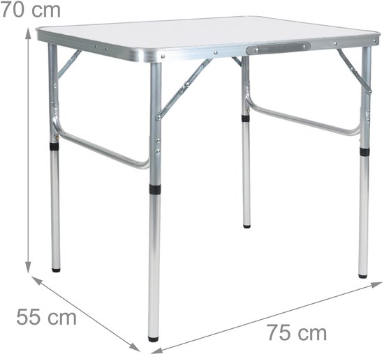 campingtafel hoogte verstelbaar - 70x75x55 cm - met handvat - inklapbaar - wit van Merkloos — afbeelding 2