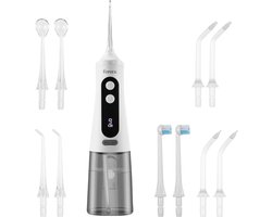 Hydropulseur Ferera - Irrigateur buccal - 10 embouts - 9 réglages - 350 ml - Waterpik - Hydropulseur électrique étanche - Antidérapant, sans fil et rechargeable - Incl. Sac de rangement étanche et câble de chargement