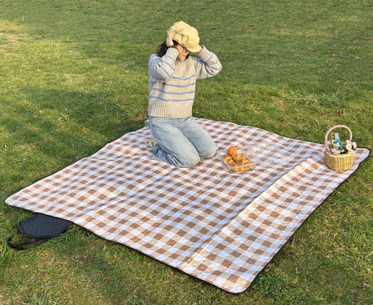 Fuegobird- Picknickdeken-200 x 200 cm-Stranddeken- Opvouwbare campingdeken- Waterdicht- Zanddichte picknickmat- Draagbare tuin-strandmat- Machinewasbaar- voor kamperen- Tuin- Park- Strand-geschikt voor kinderen's kruipdeken (Bruin) — cadeau in Sport & Outdoor - foto 3