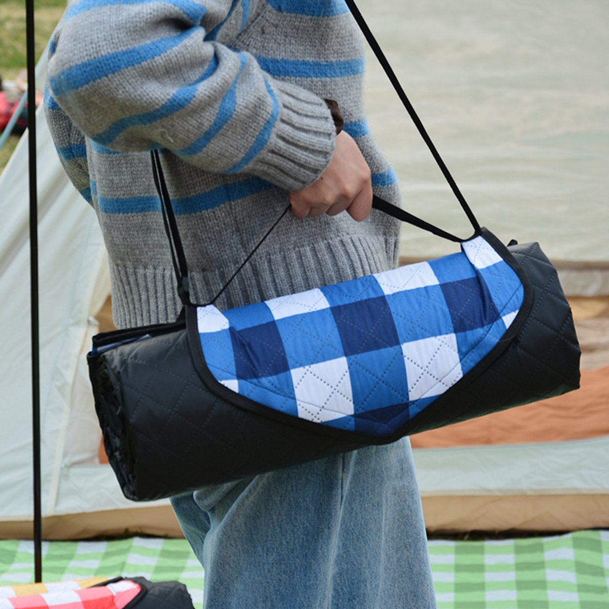 Fuegobird- Picknickdeken-200 x 200 cm-Stranddeken- Opvouwbare campingdeken- Waterdicht- Zanddichte picknickmat- Draagbare tuin-strandmat- Machinewasbaar- voor kamperen- Tuin- Park- Strand-geschikt voor kinderen's kruipdeken (blauw) — cadeau in Sport & Outdoor - foto 2