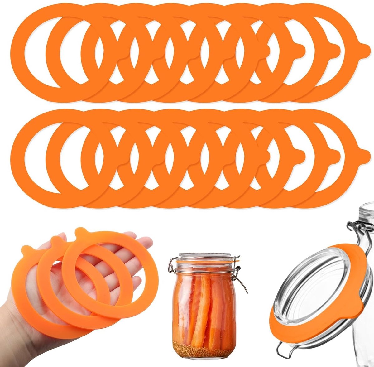 Inmaakrubberringen - Herbruikbaar en Lekvrij - 15 Stuks - Oranje - Siliconen - 69 mm