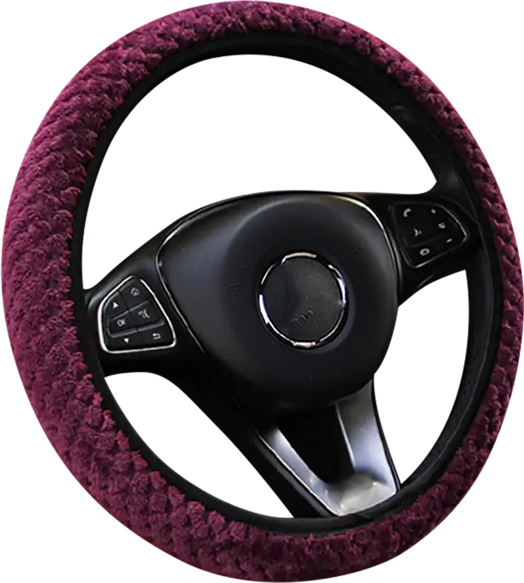 Zachte Stuurhoes Auto 37-38 cm - Wijnrode Pluche Motief - Kasey Products