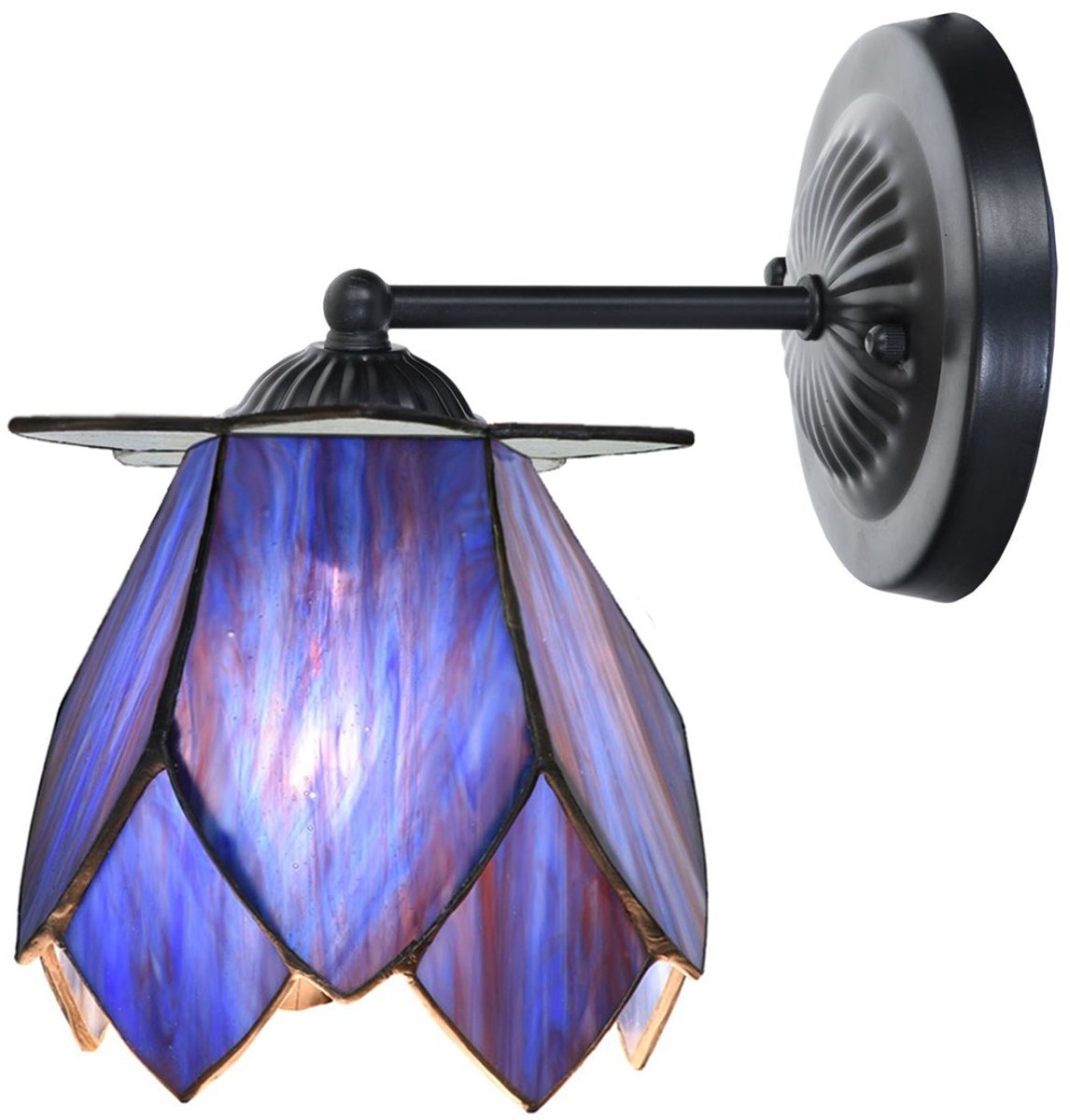 Tiffany wandlamp zwart met ''Blue Lotus'' - Art Deco Trade