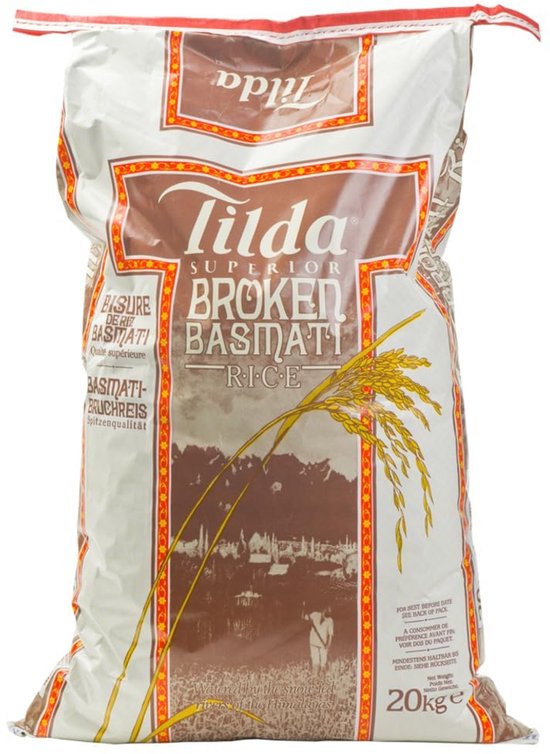 TILDA Gebroken Basmatirijst 1 x 20 kg | 100% pure basmatirijst uit de Himalaya | Glutenvrij & aromatisch | Van Indiase oorsprong | Perfect voor curry, pilaf & bijgerechten met Kajal Sticker