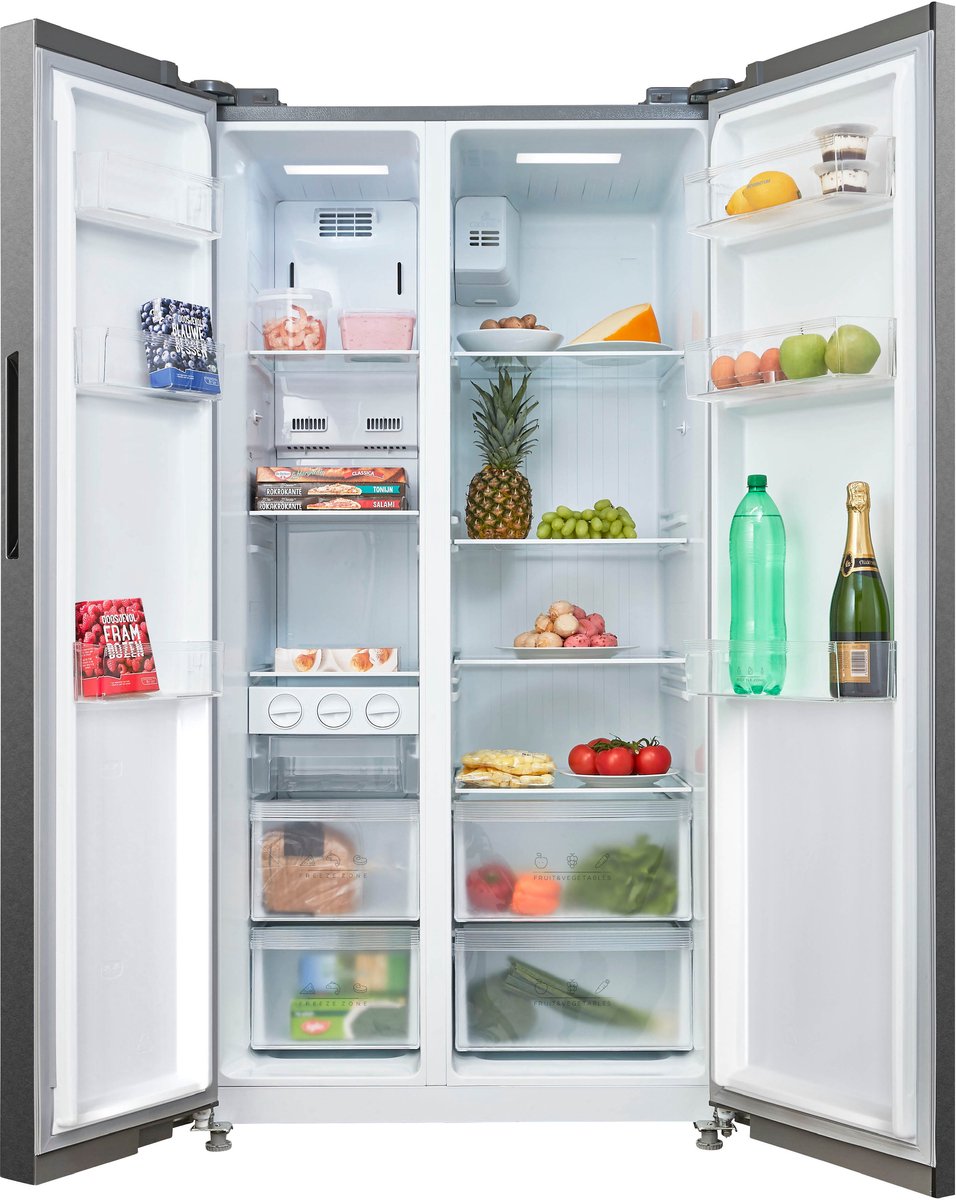 Inventum SKV0178R No Frost energiezuinige Amerikaanse koelkast - 555 liter - Digitaal led-display - IJsblokjesmaker - Stil: 37 dB Superkoelen - Supervriezen - 2 deuren - Energielabel D - RVS — afbeelding 3