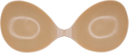 Beige plakbeha in vlindervorm met een voorsluiting.