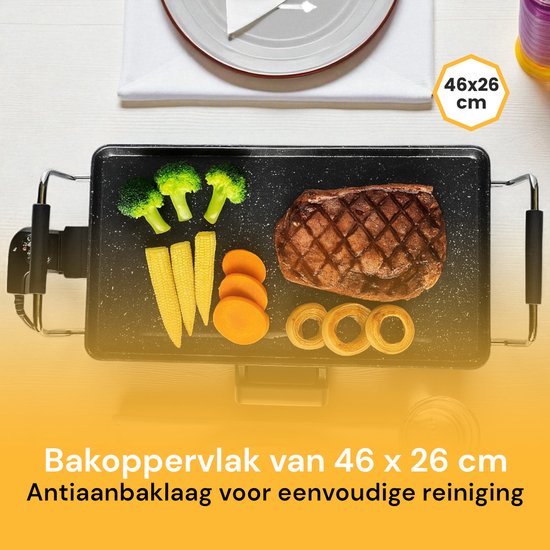 Royal Swiss® Elektrische Grillplaat - 2000W Bakplaat 46x26 cm - Antiaanbaklaag - Verstelbare Thermostaat - Cool Touch Handgrepen - Vaatwasserbestendig — afbeelding 2