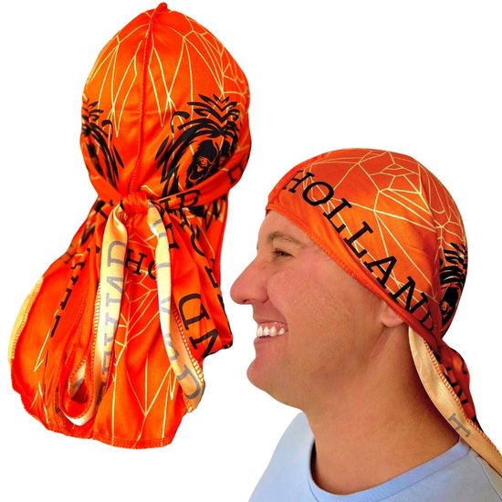 Bandana orange imprimé tête de lion et texte HOLLAND.