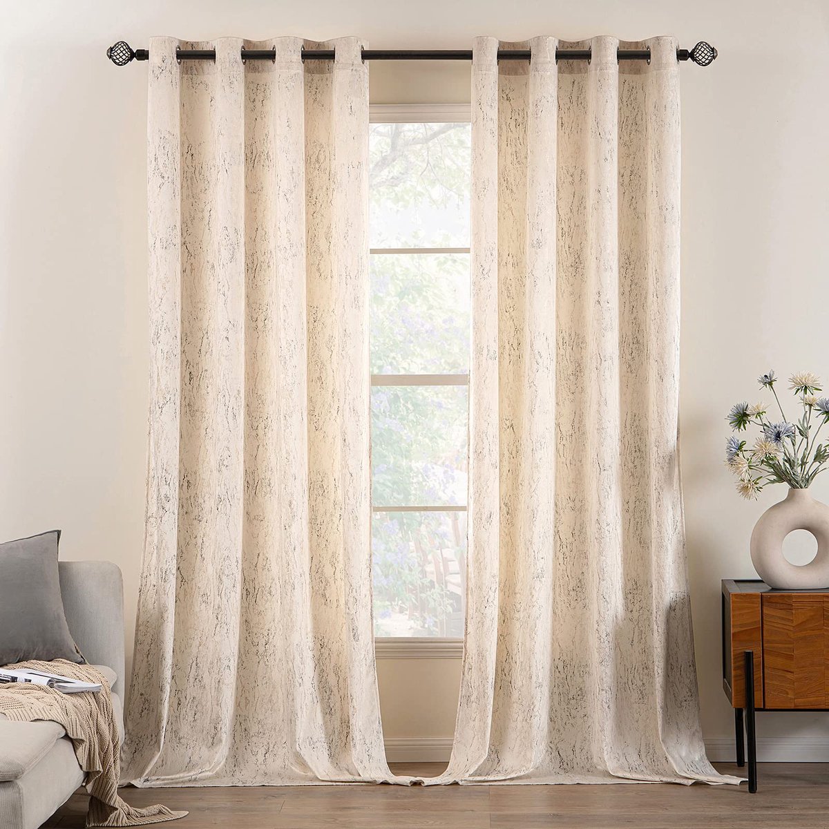 Ibenzoa Set van 2 Luxe Fluwelen Gordijnen met Inslagringen voor Slaapkamer en Woonkamer, 140 x 280 cm, Melkwit