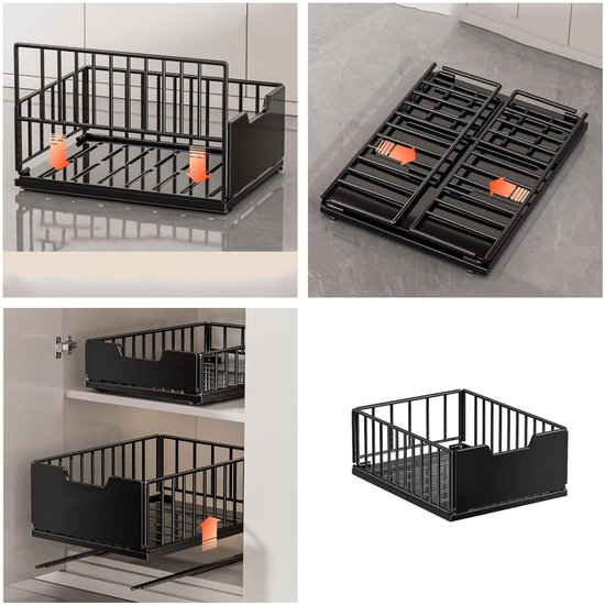 VGECEE Telescopische lade, uittrekbare lade, keukenkast, organizer, uittrekbaar (25 cm b x 40 cm d x 8,6 cm h), uittrekbare lade, keuken, uittrekbare kast, organizer, keuken voor keukenkasten