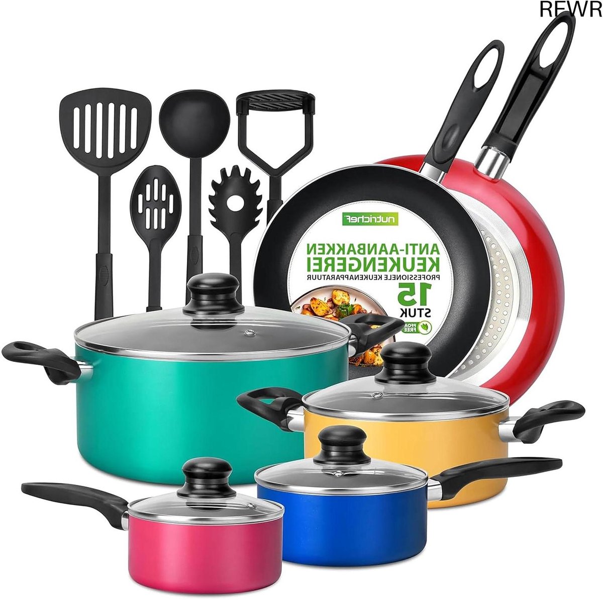 RFWR® 15-delige Antiaanbak Pannenset voor Inductiekoken