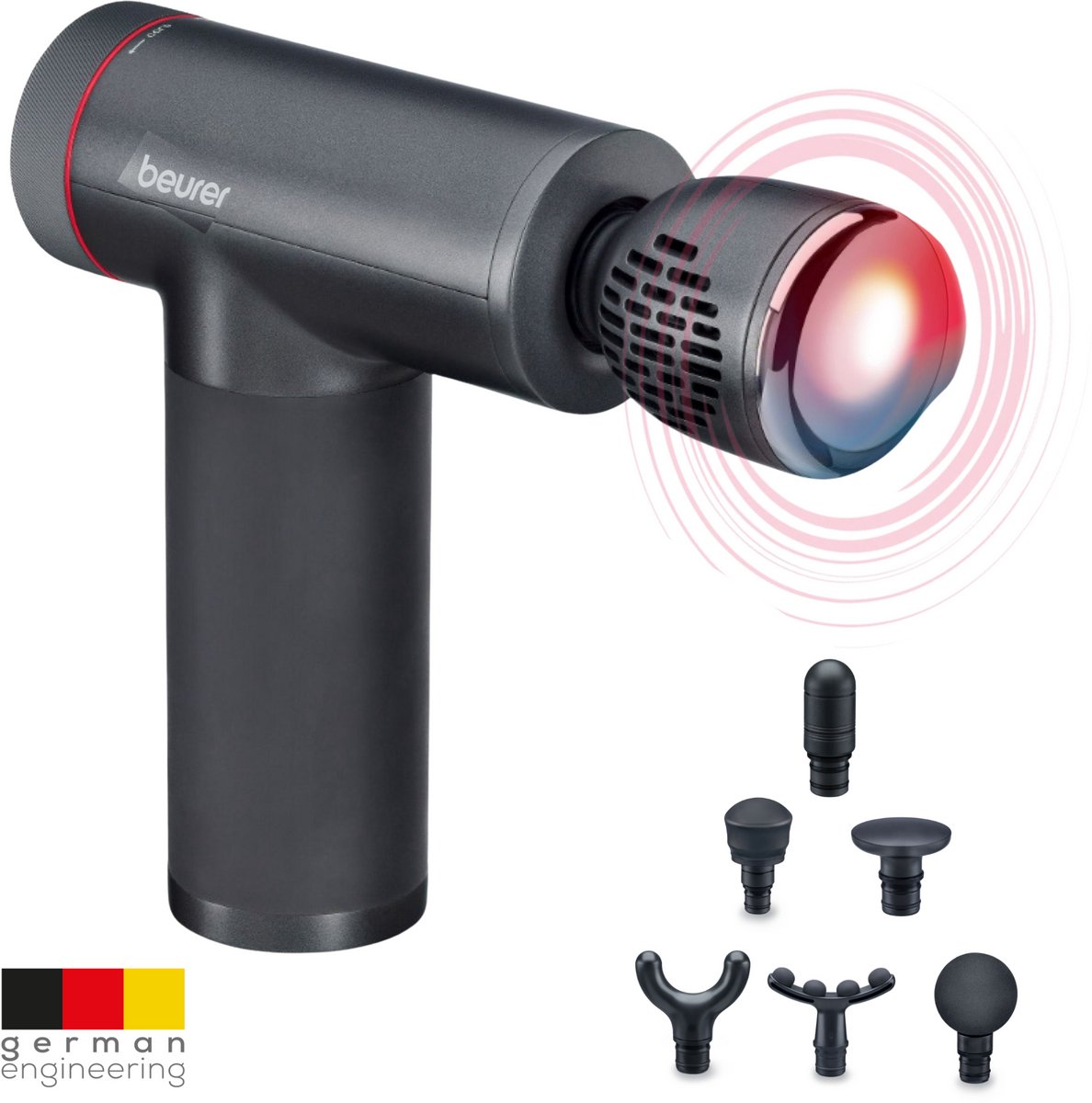 Beurer MG 195 HOT & COLD Massage Gun - Verwarmt & koelt spieren - Incl. 7 opzetstukken - 9 Intensiteitsniveaus - Krachtige accu - Draadloos gebruik - 3 Jaar garantie