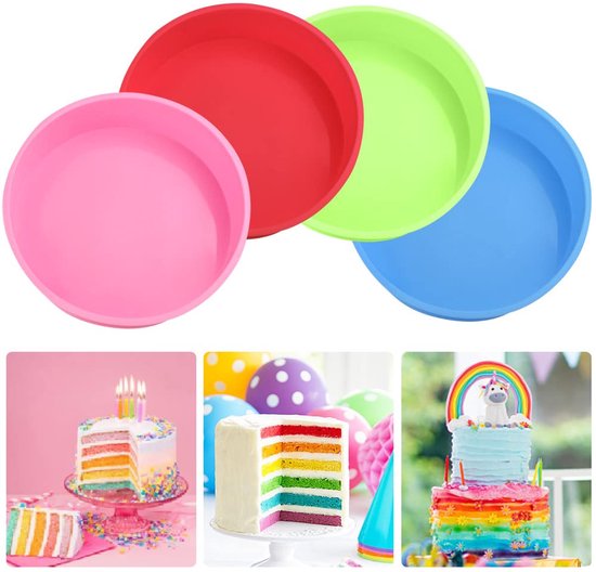2 stuks siliconen taartvorm, rond, 20 cm, bakvorm voor gelaagde cake, anti-aanbaklaag, herbruikbaar, voor cheesecake, regenboogcake en brood