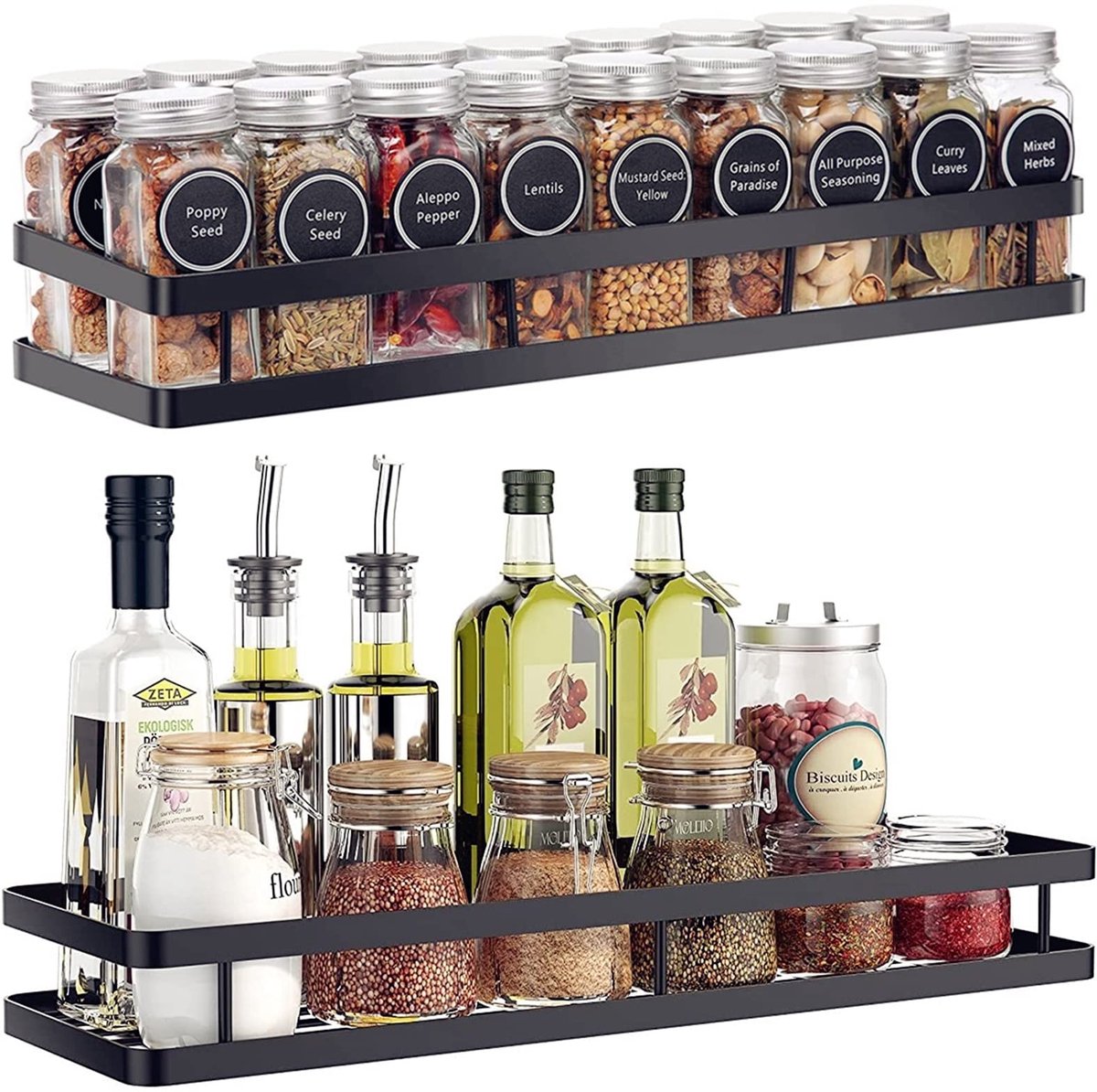Ibenzoa® Kruidenrek Set van 2 voor Muurmontage en Kastdeur zonder Boren, Keuken en Badkamer Organizer