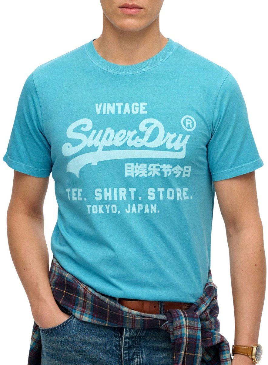 Superdry VL NEON RELAXED TEE Heren T-shirt Blauw