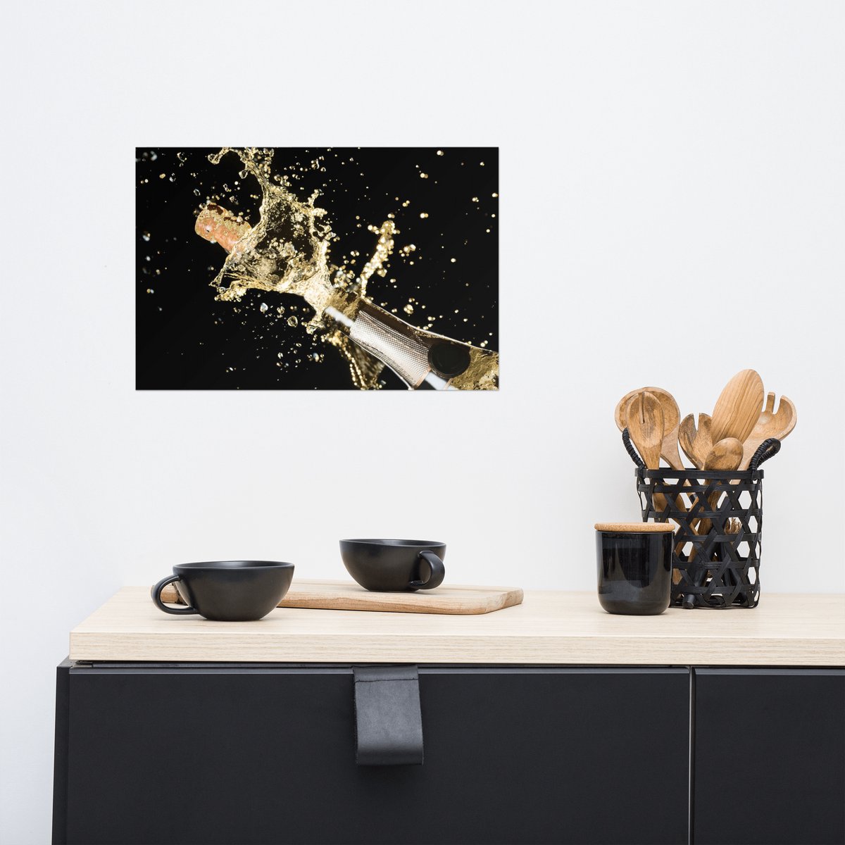 Luxe Acrylglas Kunstwerk met Champagne & Bladgoud – Stijlvol Accent