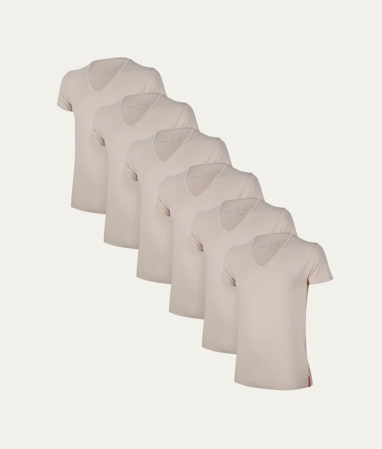 T-shirt Undiemeister - T-shirt homme - Coupe slim - Manches courtes - En bois de mélamine - Col V profond - Sable du désert (kaki) - Lot de 6 - XL