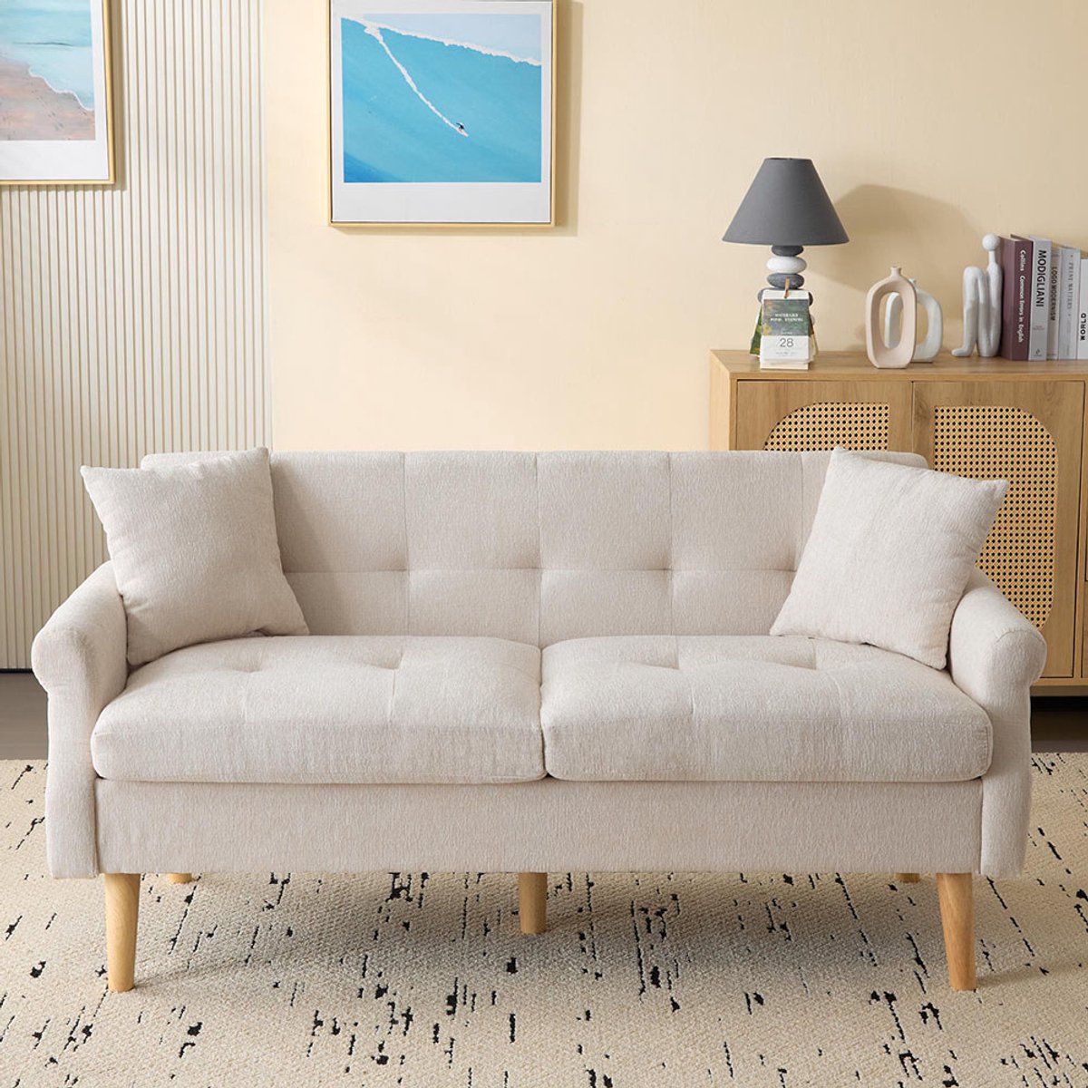 Pugsdrly Modern design, gestoffeerde meubels, chenille stof, tweezitsbank, gestoffeerde bank, bank met dikke kussens, geschikt voor de woonkamer, slaapkamer, appartement, enz.