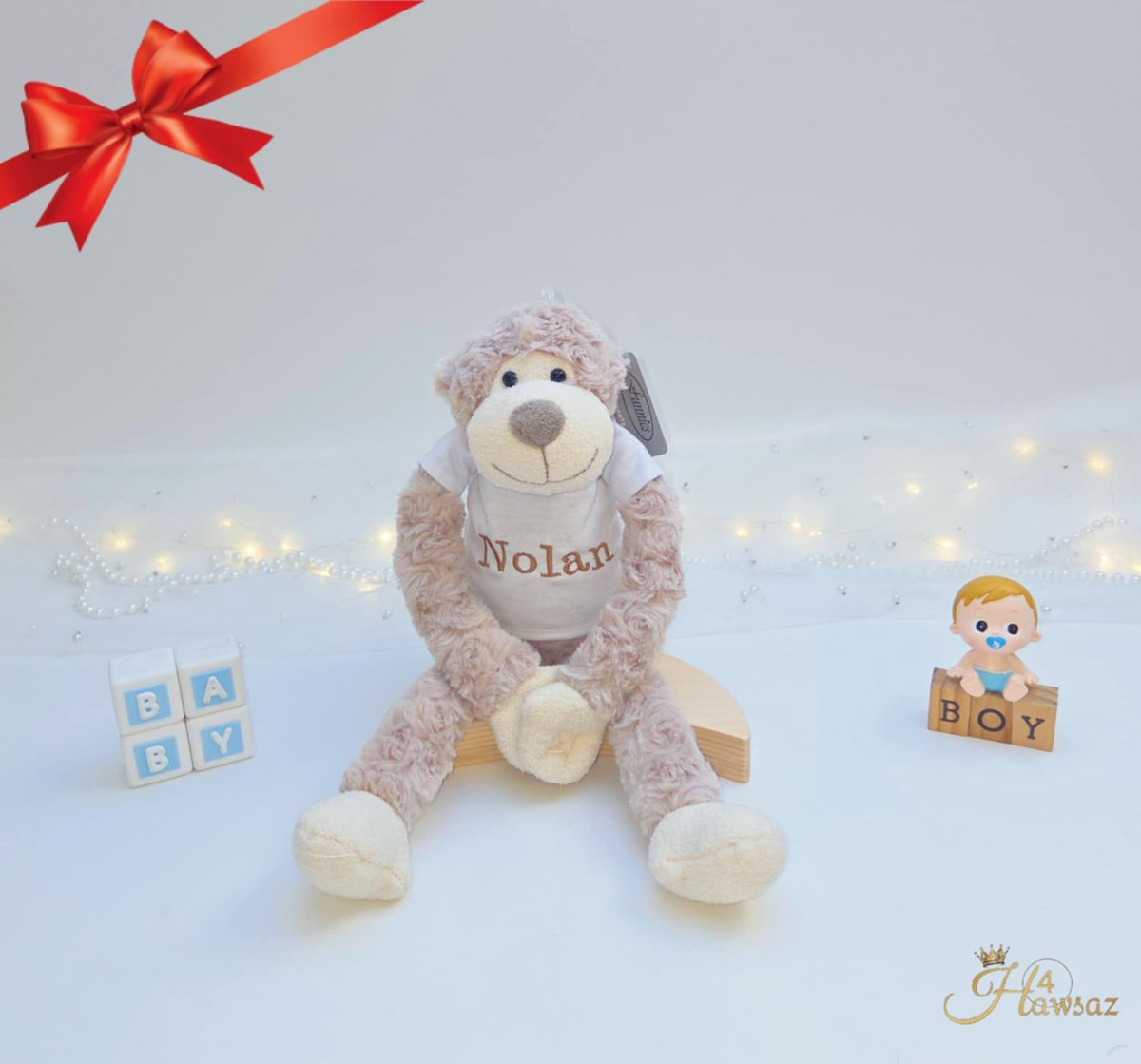 Goedkoopste Slingeraapje met naam geborduurd 1 stuk - Hawsaz.nl cadeau - Baby knuffel met naam bruin - Geboortecadeau - Cadeau voor jongens en meisjes - Verjaardag cadeau - Baby en peuter cadeau - Kraamcadeau - Gepersonaliseerde cadeau -Kado met naam