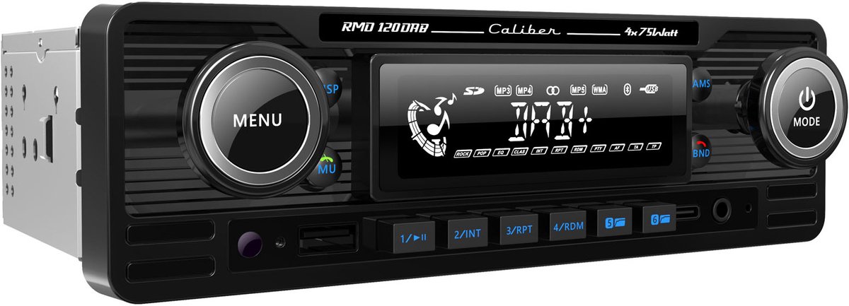 Caliber RMD120DAB-BT-B - Auto radio 4x75watt met bluetooth technologie,DAB+,USB en Retro look - Zwart