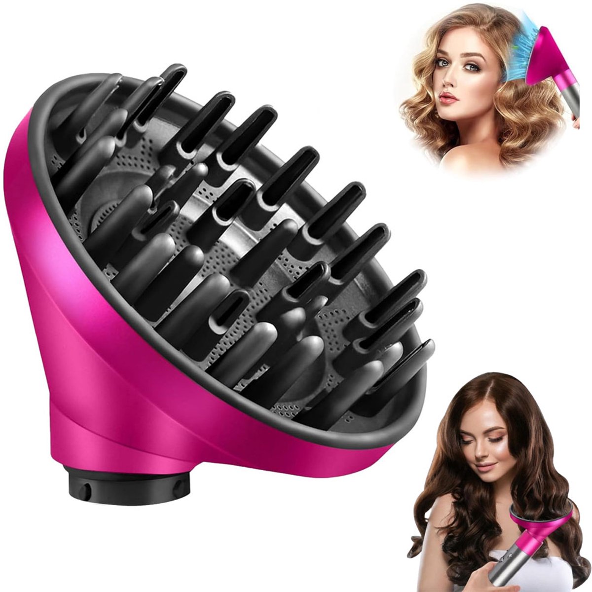 Opzetstuk geschikt voor Dyson Haarstyler - Haardroger Föhn Diffuser - Universeel Stereotype Haar Hoofd - Geschikt voor Dyson Styler HS05 HS03 HS01 Converter - Stereotype Krullend Haar - Vermindert Pluis - Geschikt voor Alle Haartypes - Roze