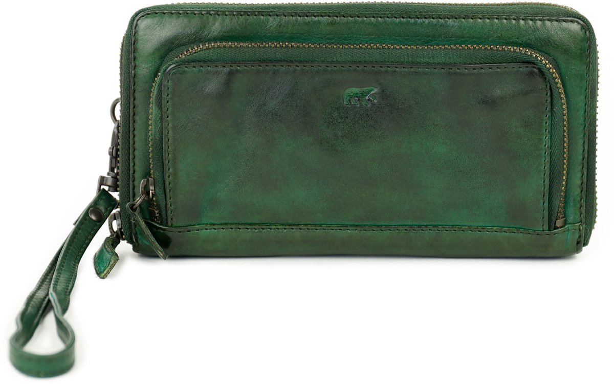 Bear Design Demi Leren Ritsportemonnee - Groen