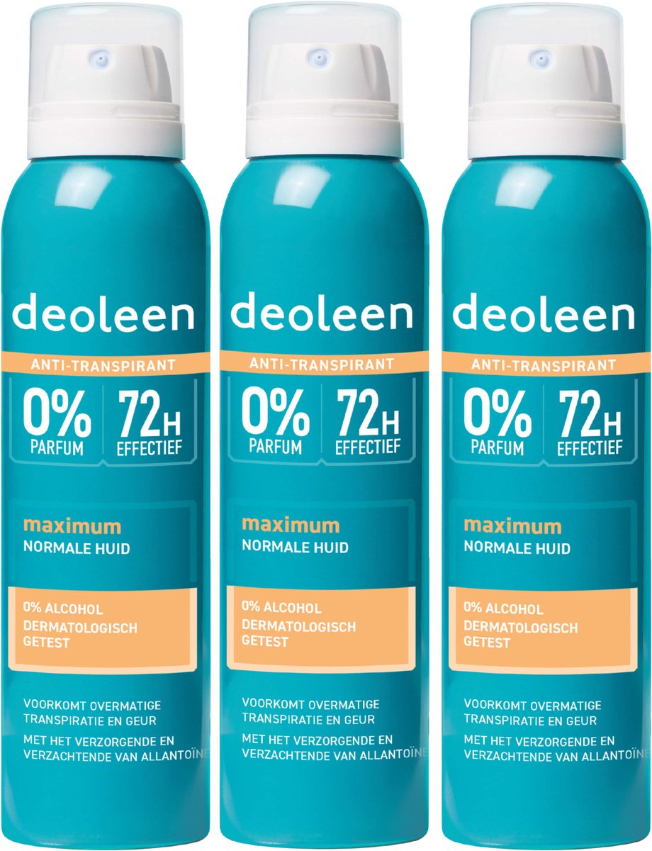 Deoleen Intense Protect Spray -72 uur effectief - 0% parfum & 0% alcohol - Dermatologisch getest - Voordeelverpakking - 3x 150ml