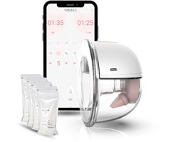 Youha Elektrische Draadloze Borstkolf Gen 2 - Handsfree Kolfapparaat - BPA-vrij - Maat 22mm en 24mm - Met App en Moedermelk bewaarzakjes