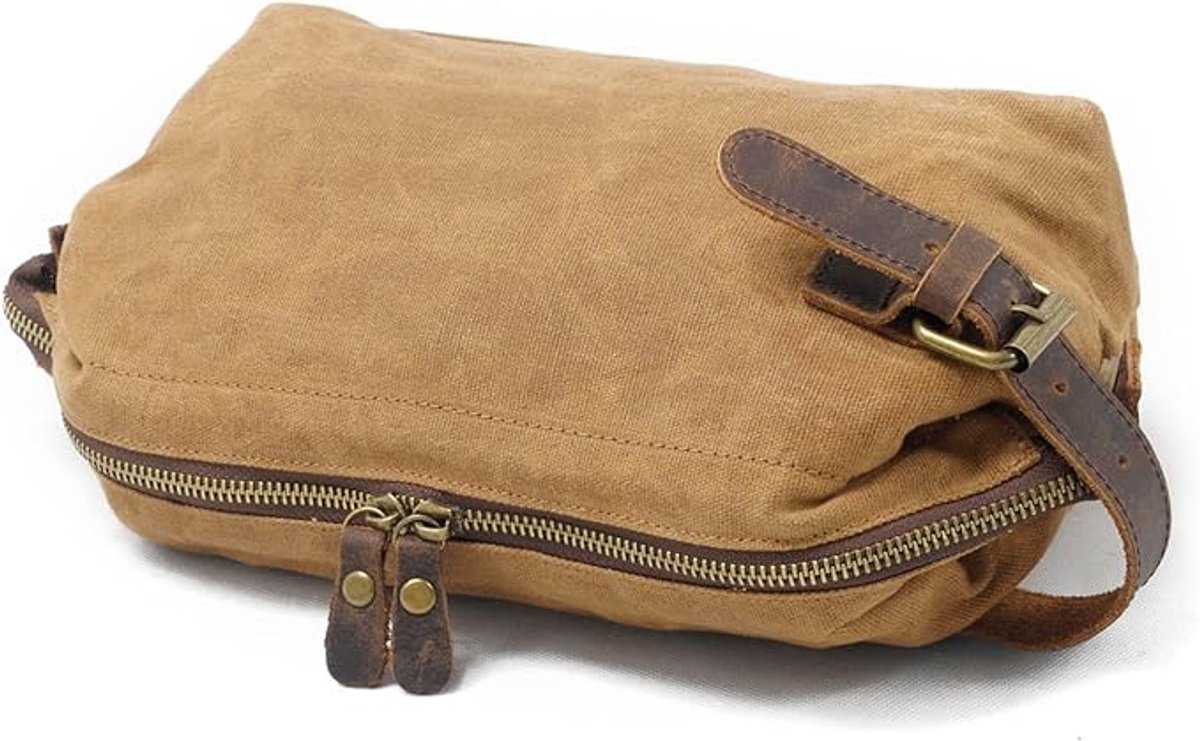Toilettas heren - Toilettas dames - Toilettas - Toilettas met haak - Waterdicht vintage canvas - Geschikt voor dames en heren - Make-up tas - Toilettas voor op reis