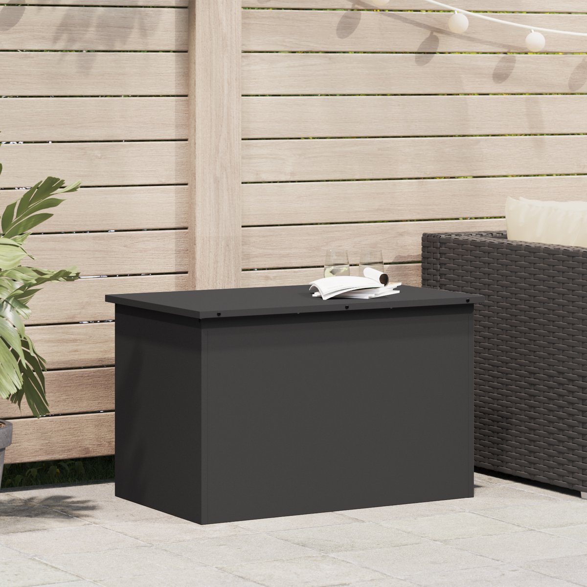 vidaXL - Buitopslagdoos - Zwart - 80 - x - 50,5 - x - 50 - cm - Staal
