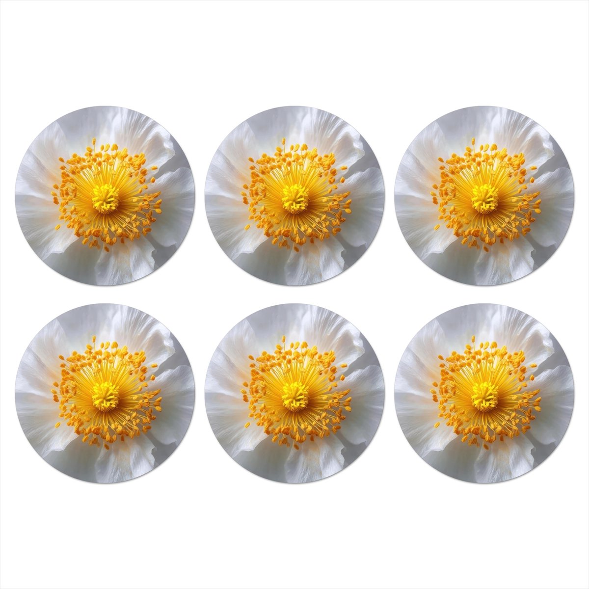 Onderzetters voor glazen - Rond - Wit - Bloem - Elegant - 10x10 cm - Glasonderzetters - 6 stuks