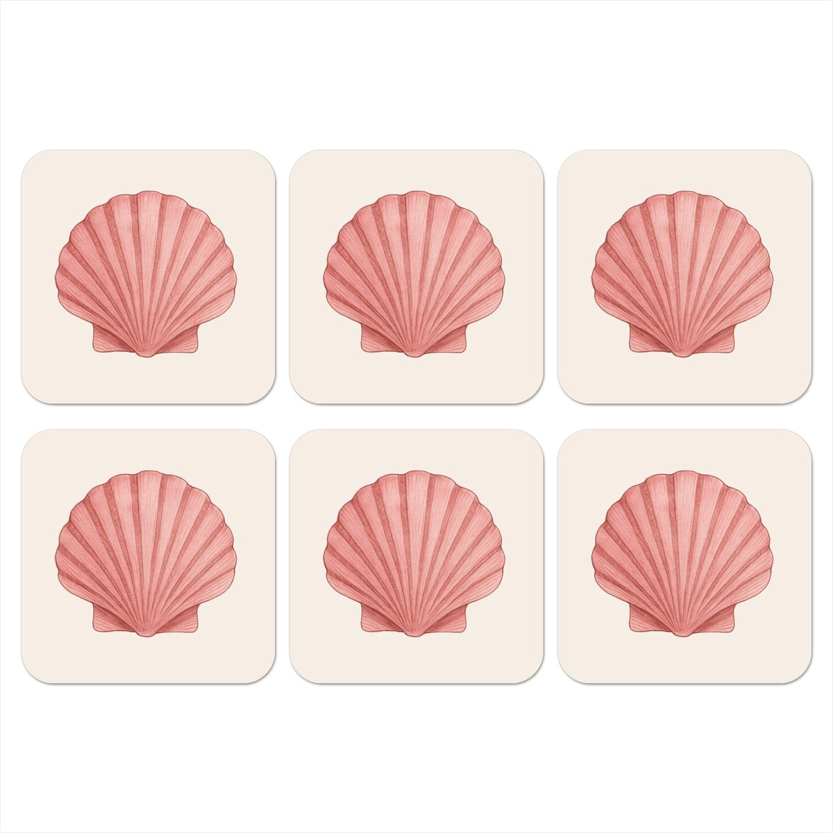 Onderzetters voor glazen - Schelp - Roze - Ribbels - 10x10 cm - Glasonderzetters - 6 stuks