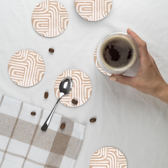 Sous-verres de verre ronds - Tons naturels - Motif labyrinthe - 10 x 10 cm - Lot de 6