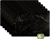 Napperons - 6 pièces - 45x30 cm - Set de table en plastique - Marbre Zwart - Veines dorées - Classique - Dessous de Assiettes - Décoration de table - Accessoires de décoration de table de Cuisine - Dessous de verre en Vinyl - Décoration de table