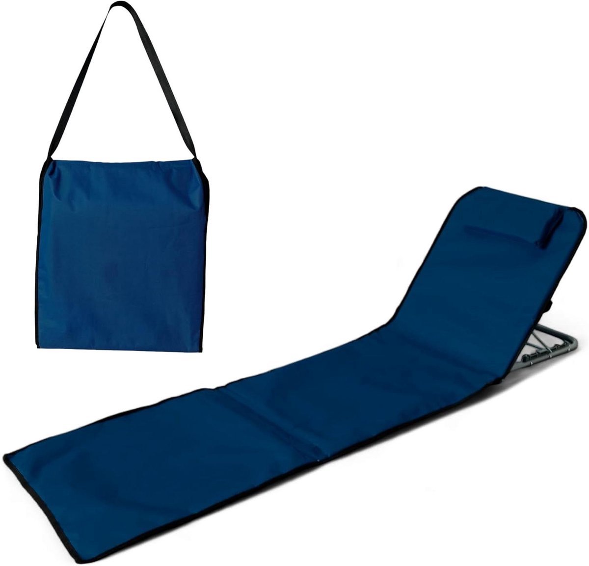 Pincho - Opvouwbaar Ligbed - Strandstoel - Strandmat Verstelbare Rugleuning 155 x 55 cm - Donker Blauw -Lichtgewicht en Draagbaar - Met opbergvak en Hoofdsteun -Camping - Tuin - Zwembad — cadeau in Sport & Outdoor - foto 8