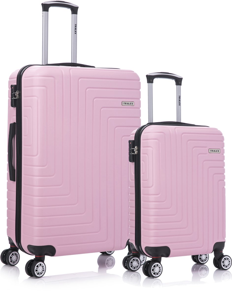 TRALEX - Luminara - 2 Delig kofferset - Grote Set 39L&97L - Handbagage - 39L - 56x37x23cm - Grote koffer - 97L - 76x49x29cm - ABS - Harde schaal - TSA-slot - Lichtgewicht - Flexibel - Duurzaam - rubberen wielen - Dubbele spinnerwielen - Lichtroze
