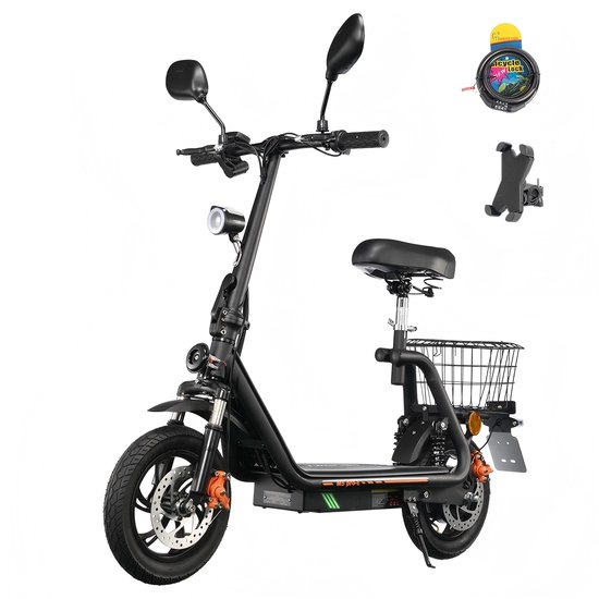 Trottinette électrique Twofish M5 Pro-E - Moteur 500 W - Batterie 48 V 13 Ah - Vitesse maximale 40 km/h - Autonomie maximale 30 km - Certifié CEE - Zwart