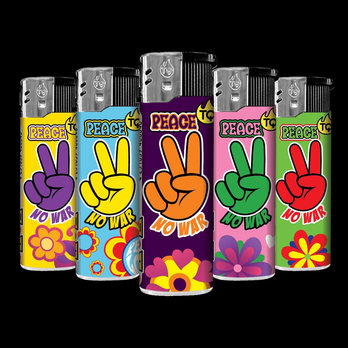 Elektronische aansteker hervulbaar - Design Peace No War - Display 50 stuks - wegwerpaansteker - electronic lighter - klik aanstekers