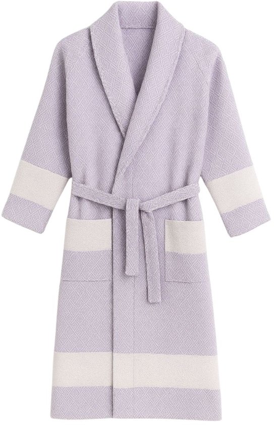 Peshtemal badjas hamam – sauna badjas - 100% hoogwaardig katoen – sneldrogend & lichtgewicht – zomer | ochtendjas - unisex hamam badjas - lila - maat S/M